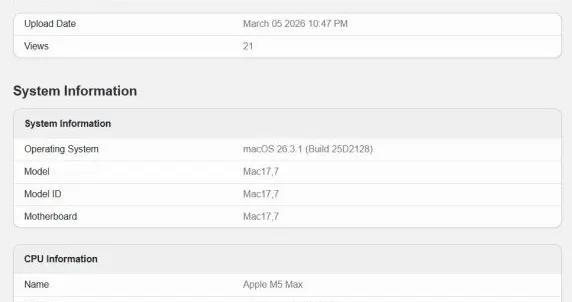蘋果史上最強！蘋果M5 Max跑分：18核幹翻32核M3 Ultra