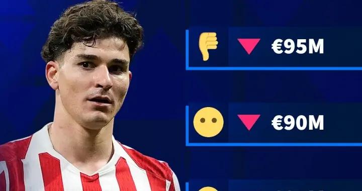 當前身價1億！德轉預熱阿爾瓦雷斯身價下跌：最低跌至8000萬歐