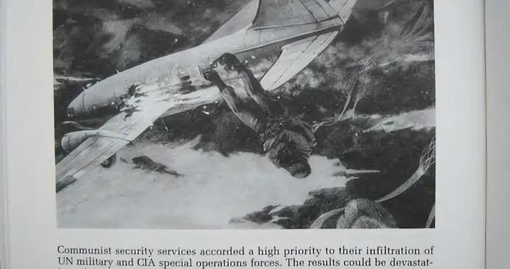 志願軍戰士在空中將手雷扔進美軍敵機艙後，面帶着微笑墜入夜色中