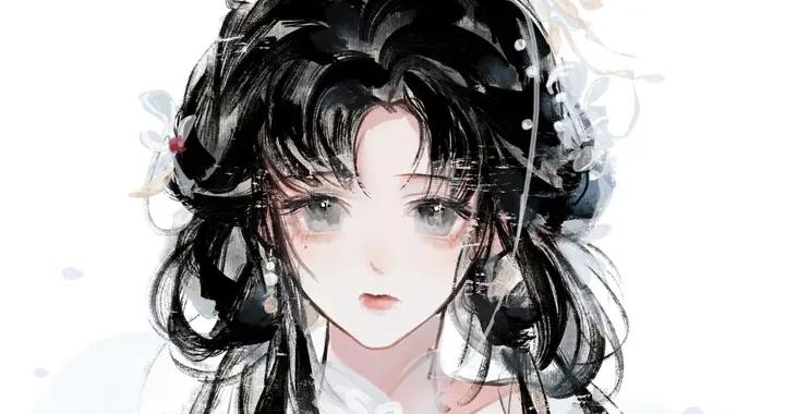 墨色暈染出古典美人，髮間玉簪似浸了煙雨，髮絲如流雲拂過宣紙