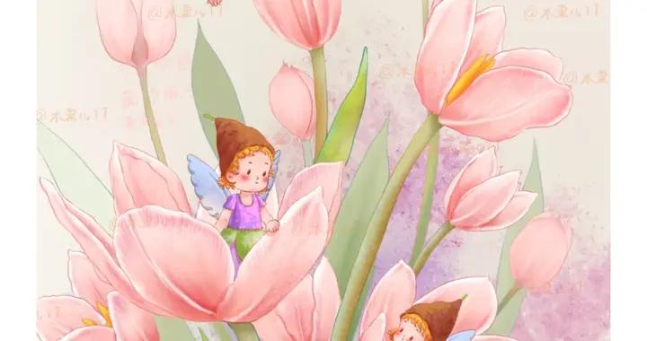 花朵與小精靈的組合，把 “微觀童話世界” 畫得既靈動又充滿想象力