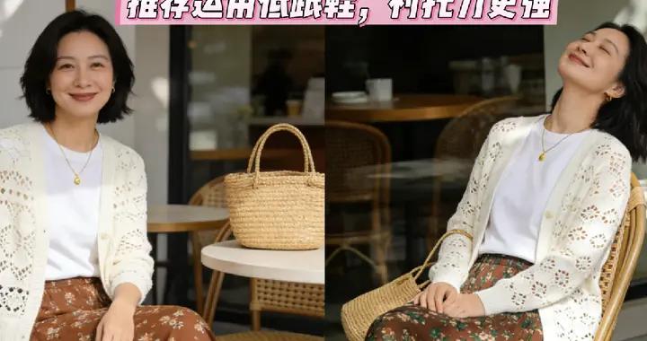 被杭州阿姨街拍驚豔了！碎花裙配開衫、鞋穿低跟，優雅減齡有氣質