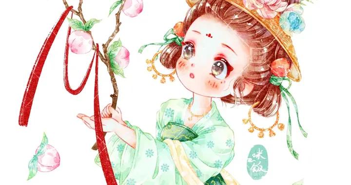 甜到心裏的古風女孩，太可愛了 #治癒系插畫