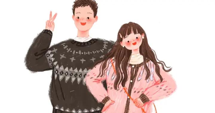 情侶插畫｜冬天就該甜蜜蜜的對吧！當然要和喜歡的人一起拍照呀～