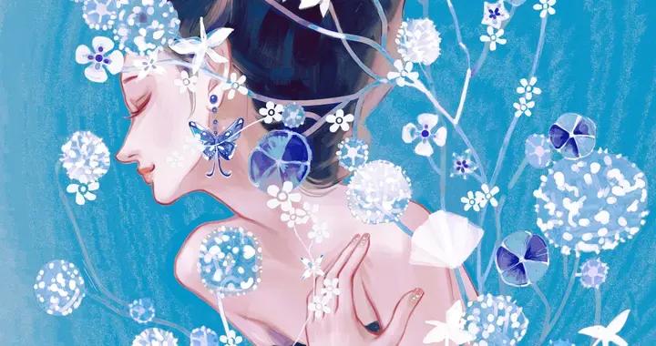 把溫柔揉進色彩裏！藍白交織的女孩與花，看一眼就淪陷