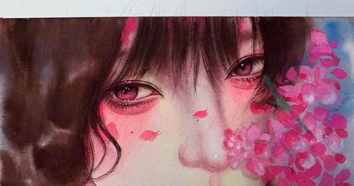 水彩少女插畫：當髮絲與花影邂逅，畫裏的她們皆爲人間絕色